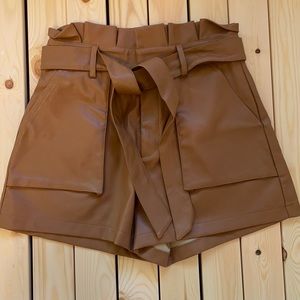 Leather Paper Bag High Waisted Shorts